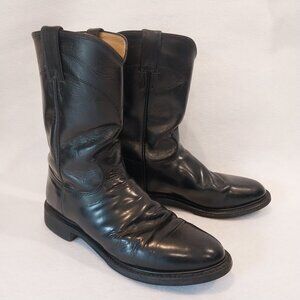 Justin Cowboy Boots Mens 8.5 D Black Leather Western Oil Resistant Made in USA.